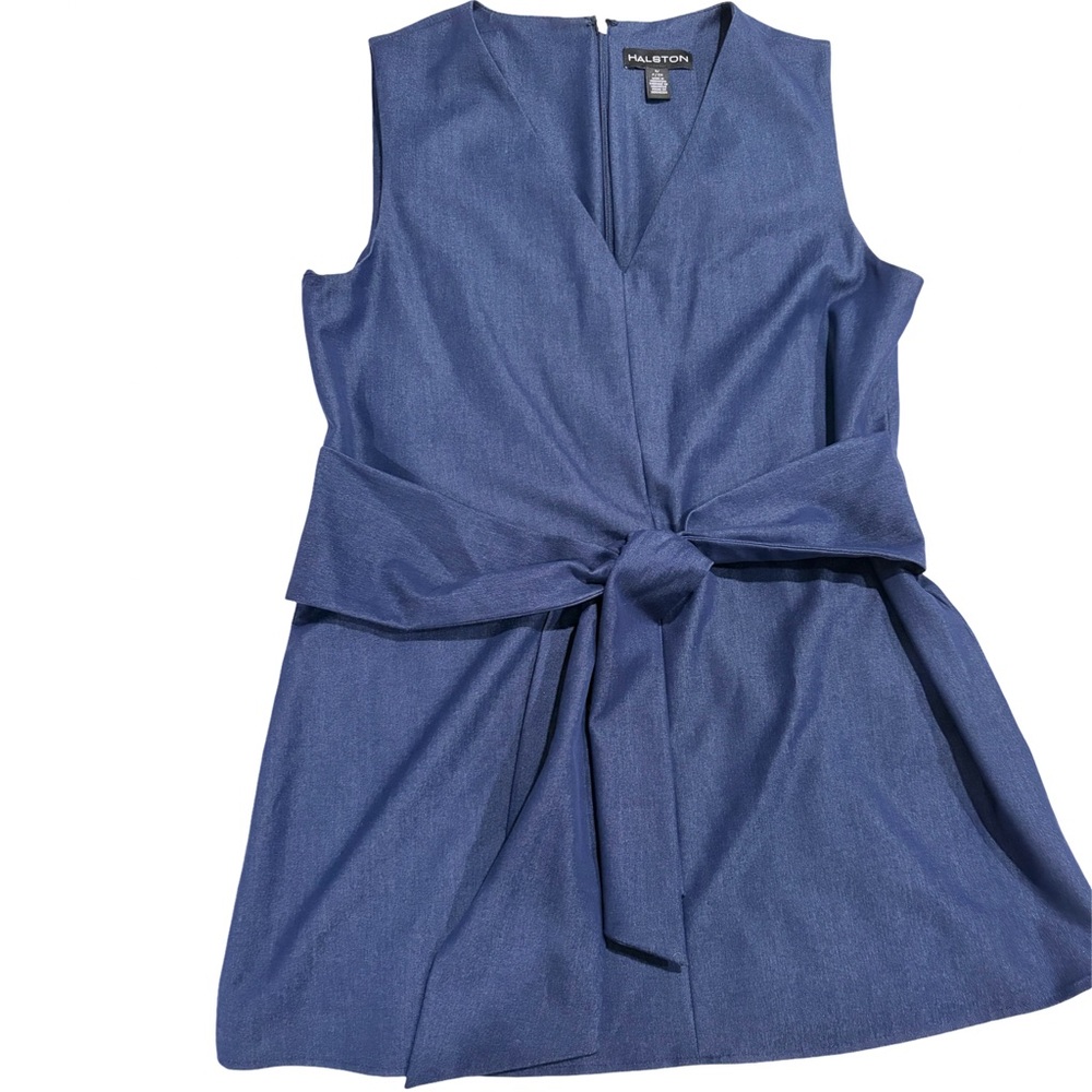 Halston Sleeveless Tie-Waist Top in Denim Blue